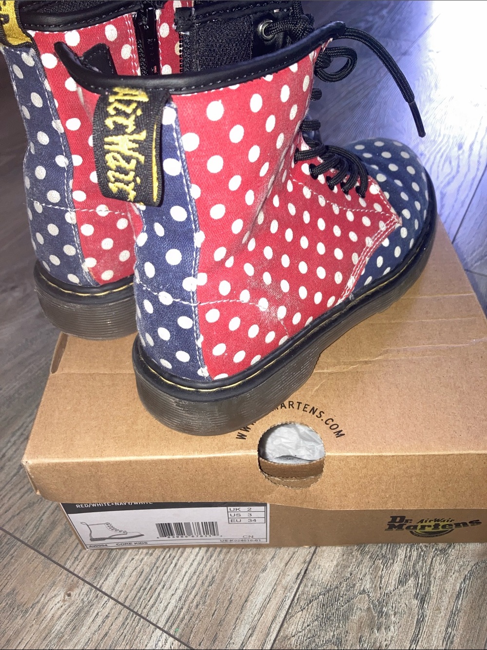Dr. Martens Red & Navy Polka Dot Lace-Up Boots